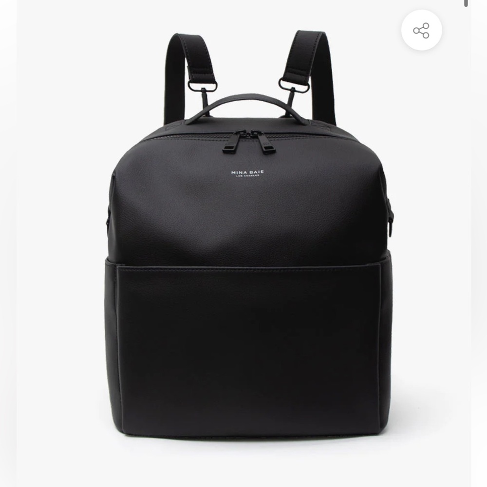 Mina Baie | Stevie Midi Genuine Leather Diaper Backback | Black/Gunmetal